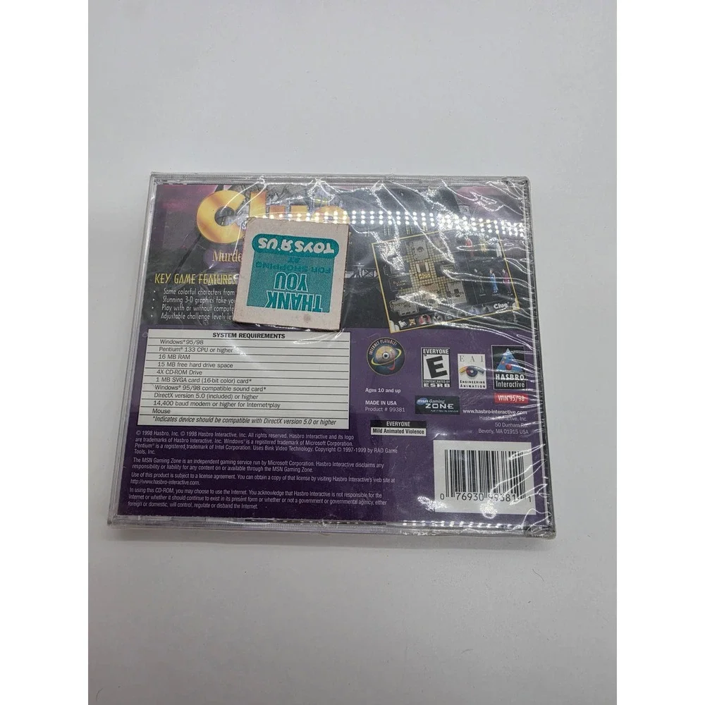 Clue Murder at Boddy Mansion PC Game Windows 95 98 Hasbro Sealed Toys R Us Tag